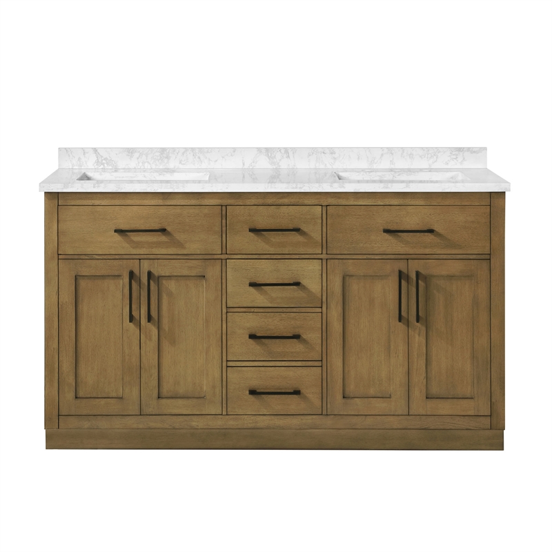 Athea 60 in. Almond Latte Vanity with Top and Matte Black Hardware
