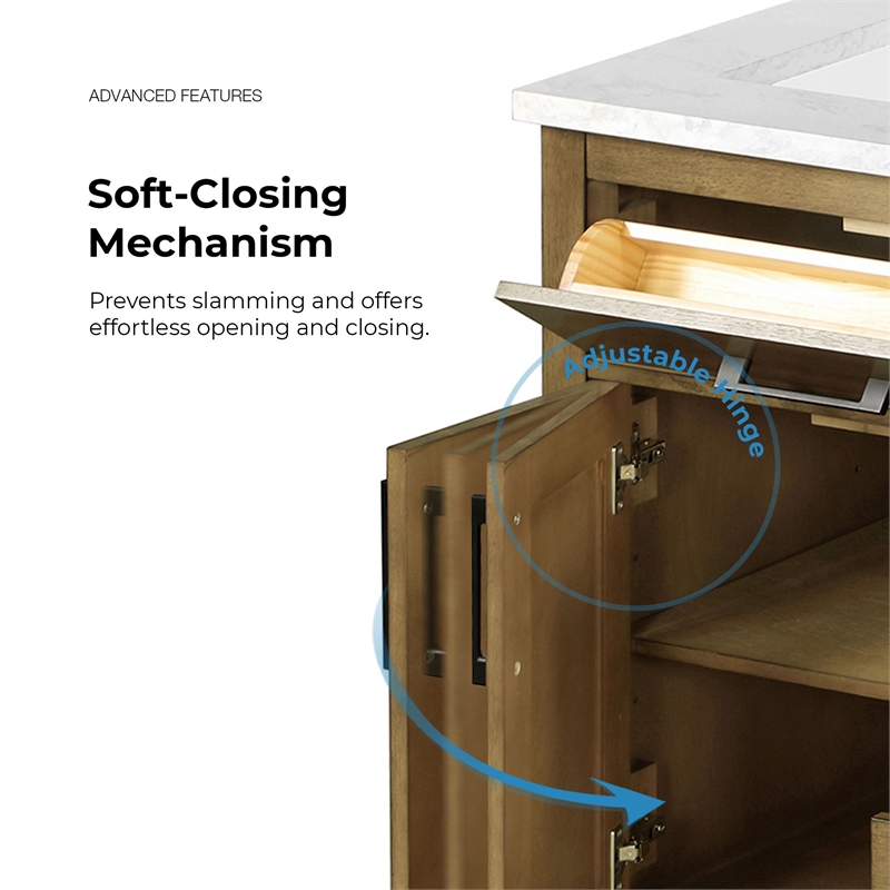 Athea 60 in. Almond Latte Vanity with Top and Matte Black Hardware