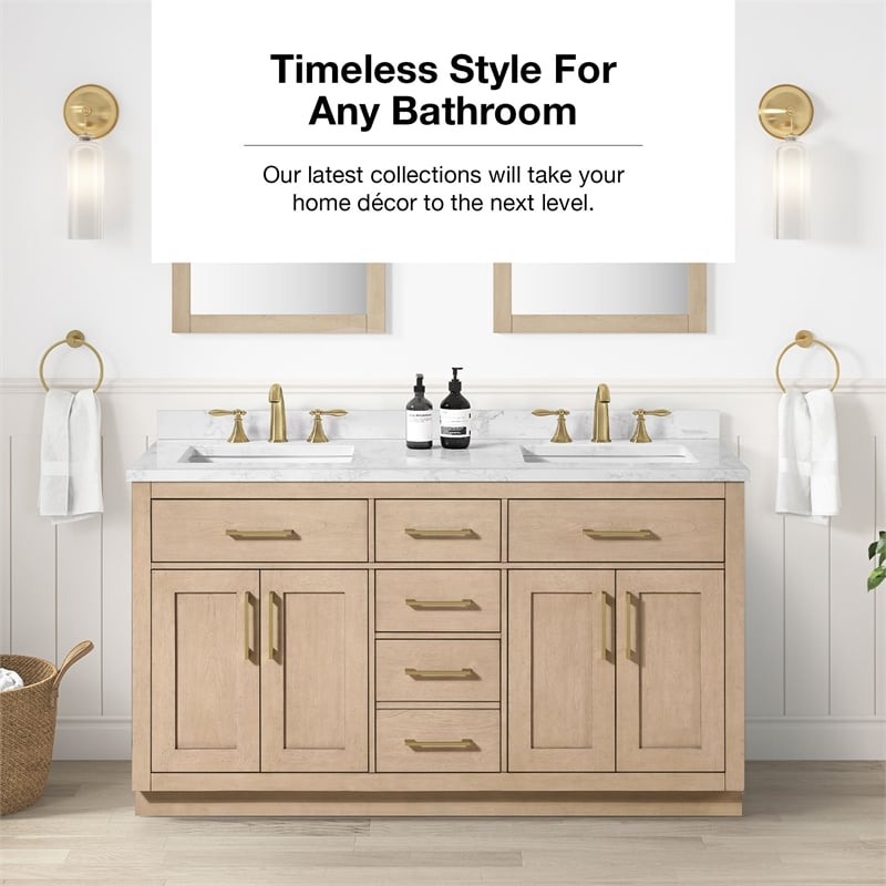 Athea 60 in. Sahara Birch Vanity with Top and Brushed Gold Hardware