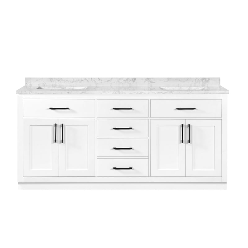 Athea 72 in. White Vanity with Top and Matte Black Hardware