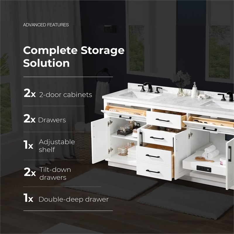 Athea 72 in. White Vanity with Top and Matte Black Hardware