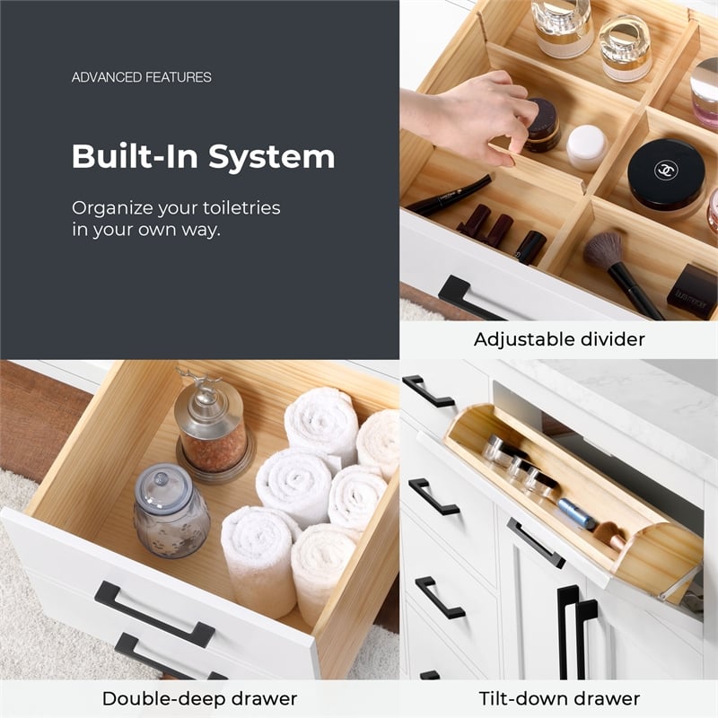 Athea 72 in. White Vanity with Top and Matte Black Hardware