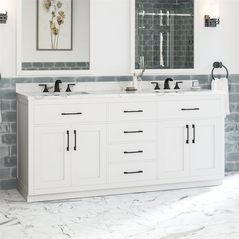Athea 72 in. White Vanity with Top and Matte Black Hardware