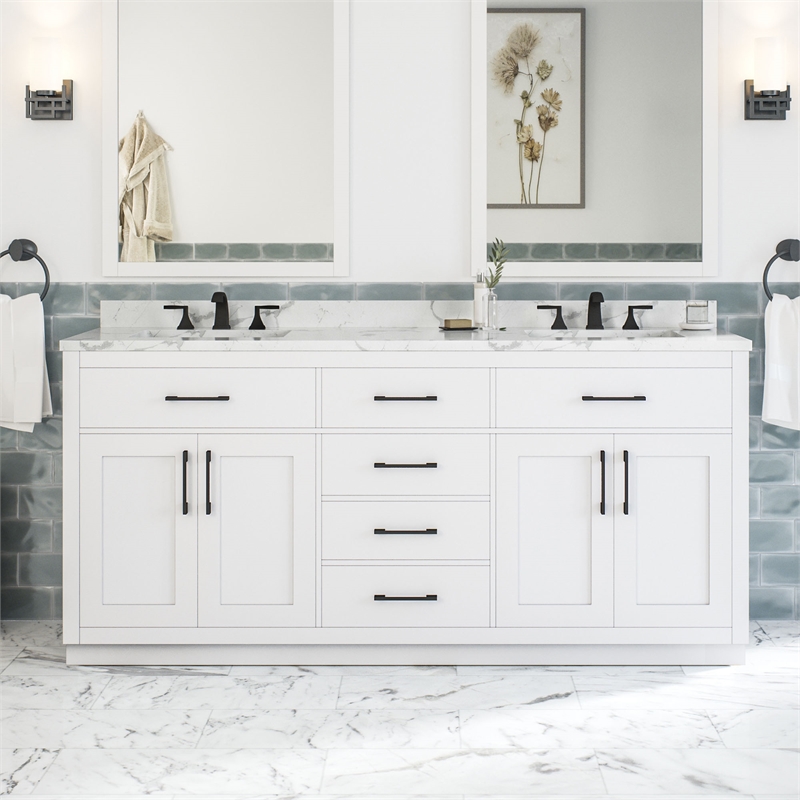 Athea 72 in. White Vanity with Top and Matte Black Hardware