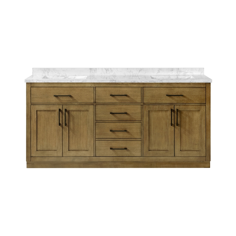 Athea 72 in. Almond Latte Vanity with Top and Matte Black Hardware