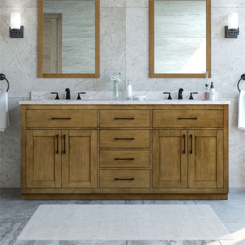 Athea 72 in. Almond Latte Vanity with Top and Matte Black Hardware