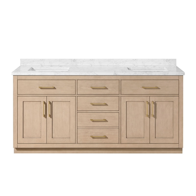 Athea 72 in. Sahara Birch Vanity with Top and Brushed Gold Hardware