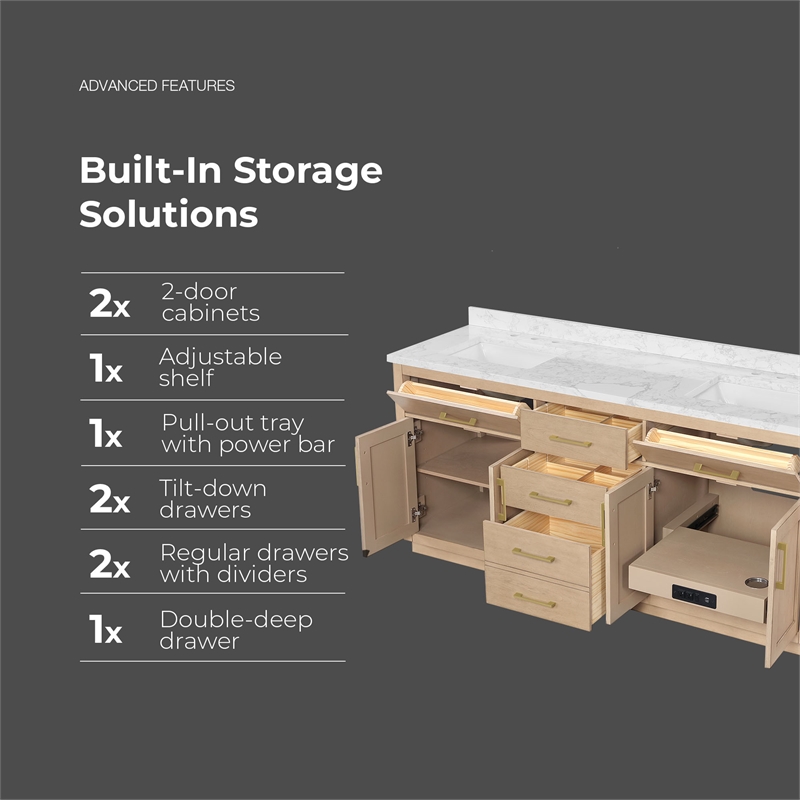 Athea 72 in. Sahara Birch Vanity with Top and Brushed Gold Hardware
