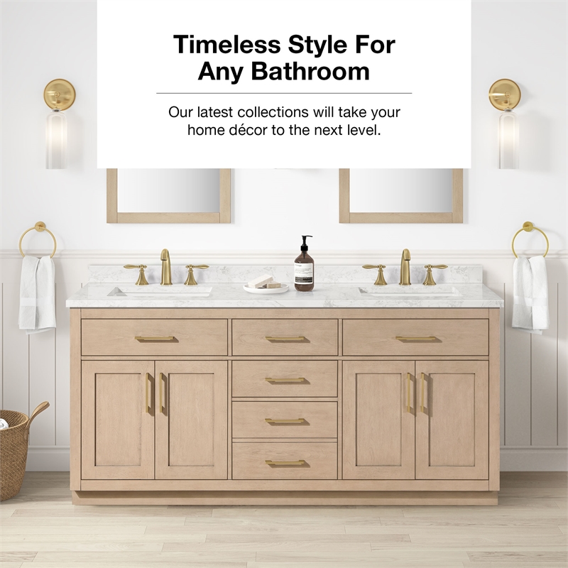 Athea 72 in. Sahara Birch Vanity with Top and Brushed Gold Hardware