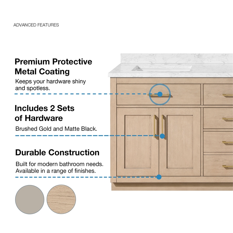 Athea 72 in. Sahara Birch Vanity with Top and Brushed Gold Hardware