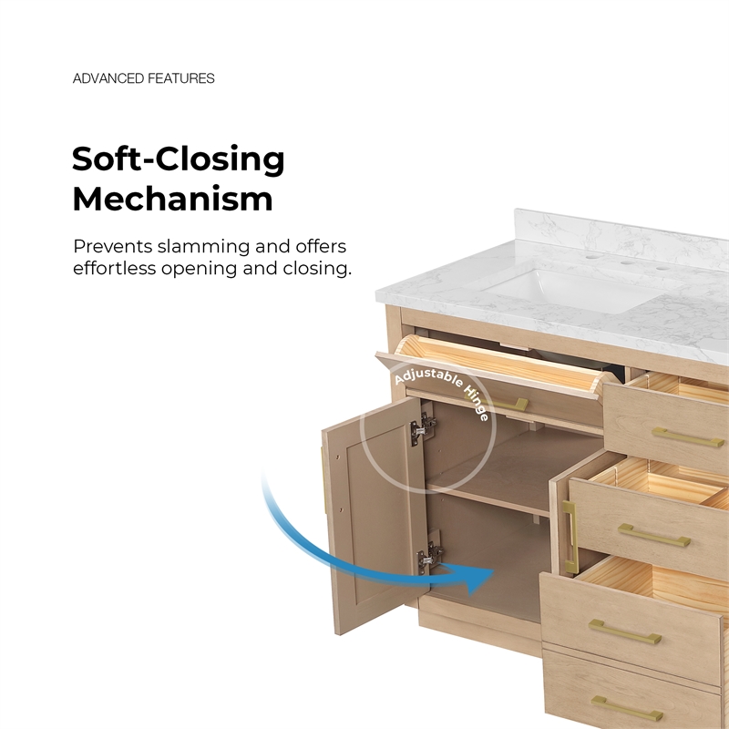 Athea 72 in. Sahara Birch Vanity with Top and Brushed Gold Hardware