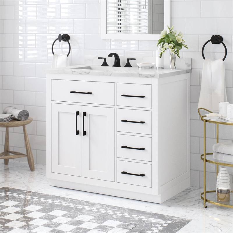 Athea 36 in. White Vanity with Top and Matte Black Hardware