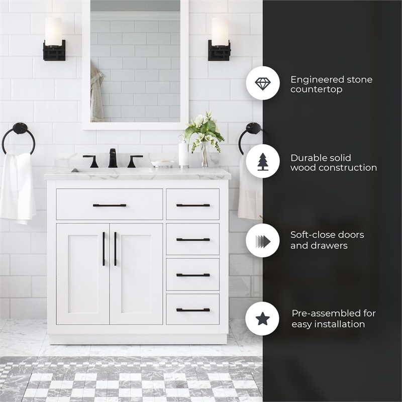 Athea 36 in. White Vanity with Top and Matte Black Hardware
