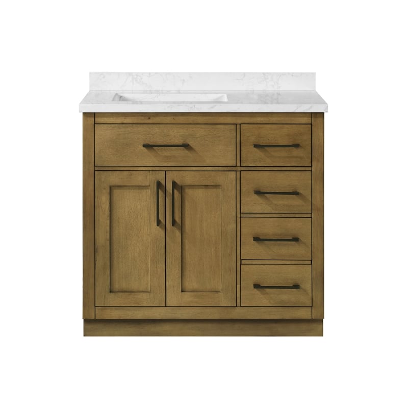 Athea 36 in. Almond Latte Vanity with Top and Matte Black Hardware