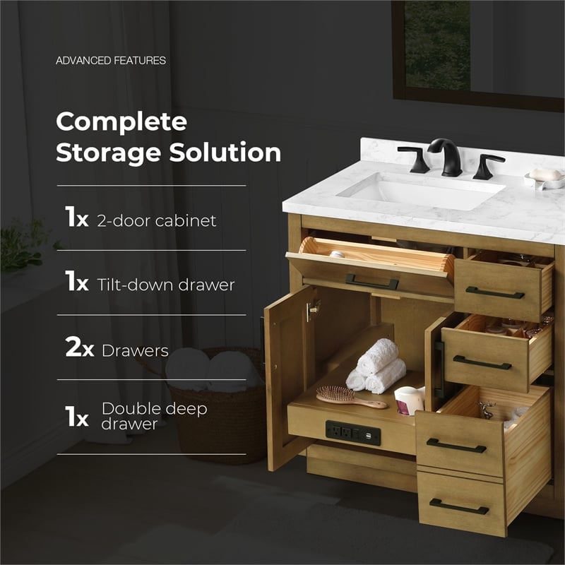 Athea 36 in. Almond Latte Vanity with Top and Matte Black Hardware