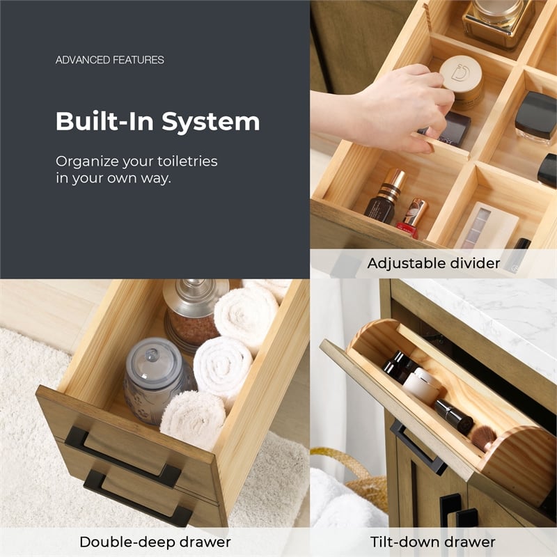Athea 36 in. Almond Latte Vanity with Top and Matte Black Hardware