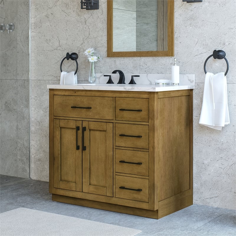 Athea 36 in. Almond Latte Vanity with Top and Matte Black Hardware