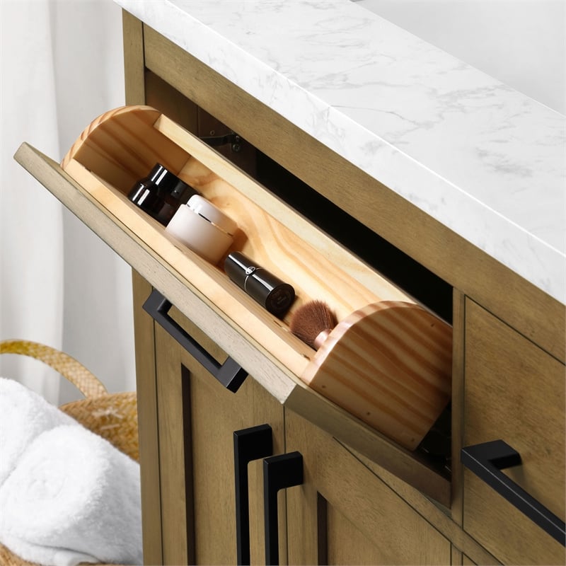Athea 36 in. Almond Latte Vanity with Top and Matte Black Hardware