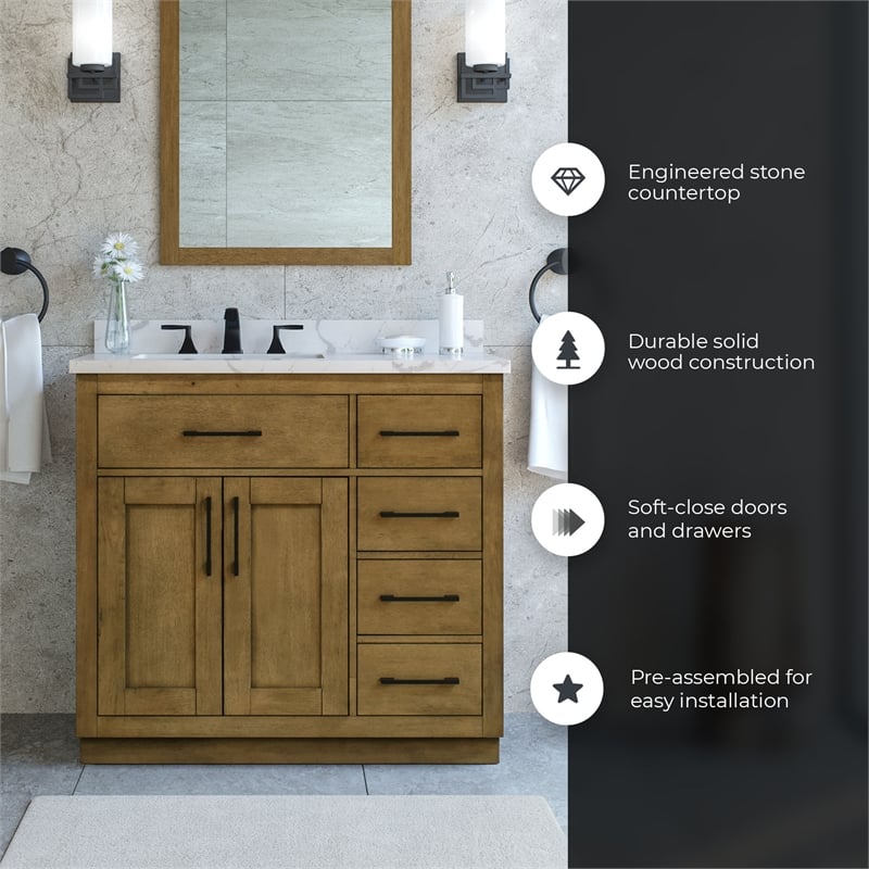 Athea 36 in. Almond Latte Vanity with Top and Matte Black Hardware
