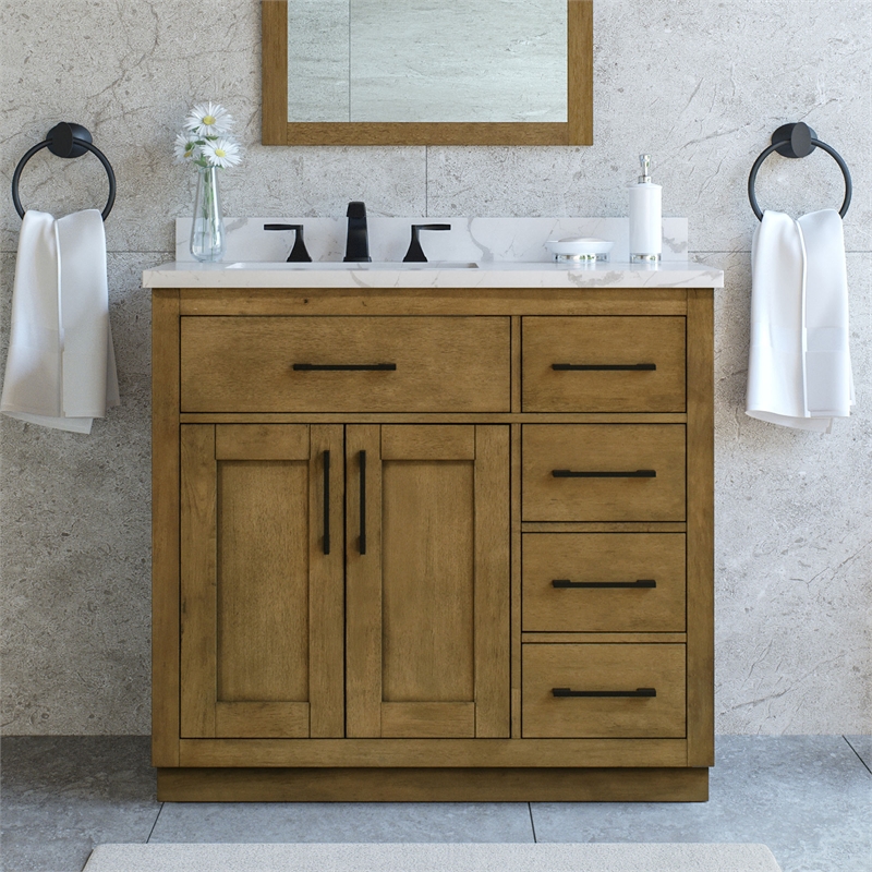 Athea 36 in. Almond Latte Vanity with Top and Matte Black Hardware