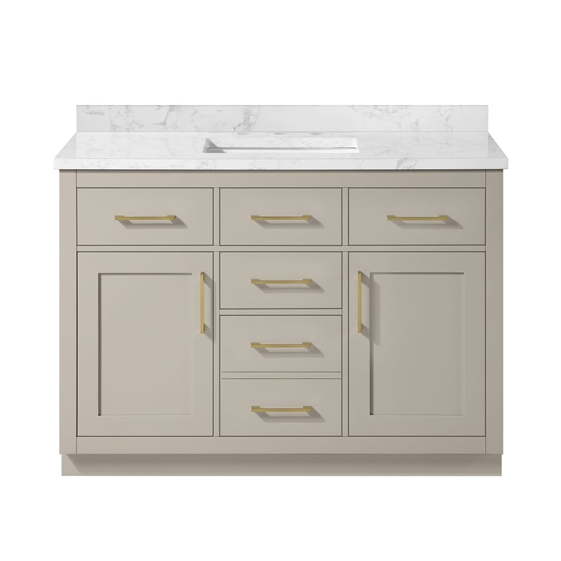 Athea 48 in. Greige Vanity with Top and Brushed Gold Hardware