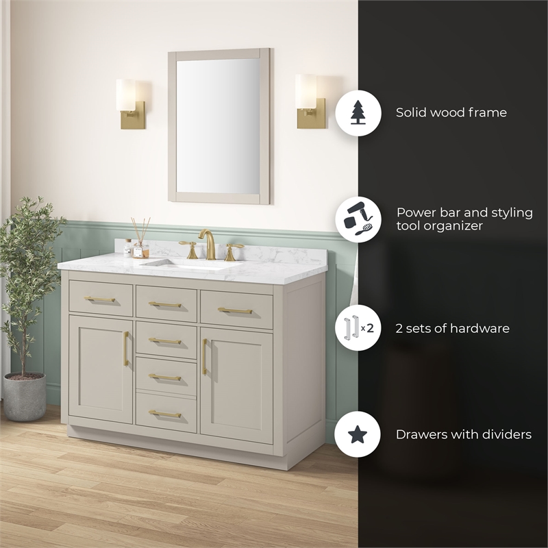 Athea 48 in. Greige Vanity with Top and Brushed Gold Hardware