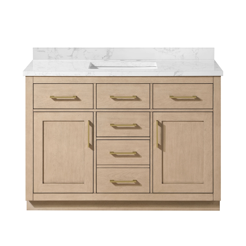 Athea 48 in. Sahara Birch Vanity with Top and Brushed Gold Hardware