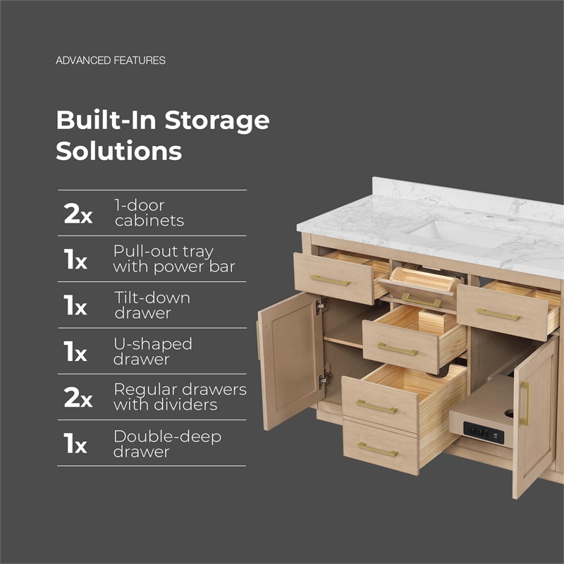 Athea 48 in. Sahara Birch Vanity with Top and Brushed Gold Hardware