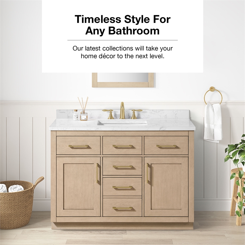 Athea 48 in. Sahara Birch Vanity with Top and Brushed Gold Hardware