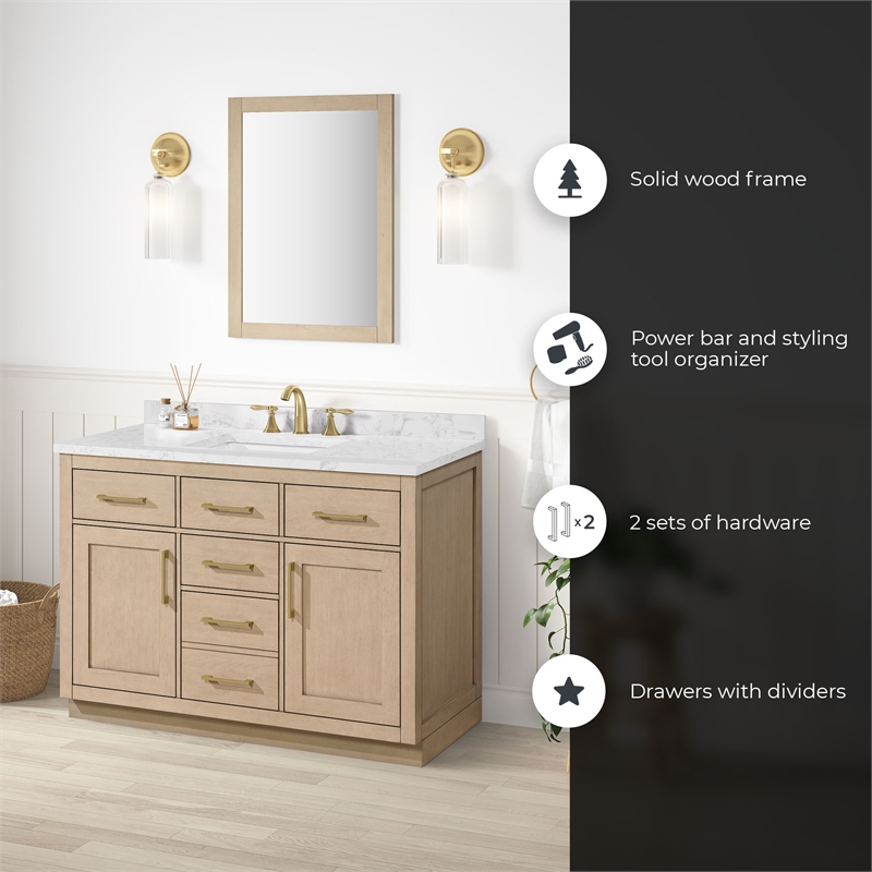 Athea 48 in. Sahara Birch Vanity with Top and Brushed Gold Hardware