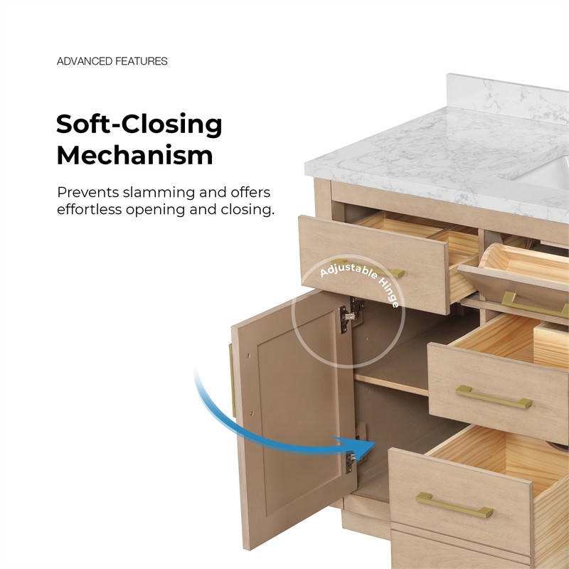 Athea 48 in. Sahara Birch Vanity with Top and Brushed Gold Hardware