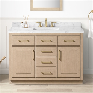 OVE Athea 48 in. Sahara Birch Bathroom Vanity with White Top Gold Hardware