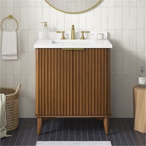 Gabi 30 in. Warm Walnut Bathroom Vanity with White Engineered Stone Top