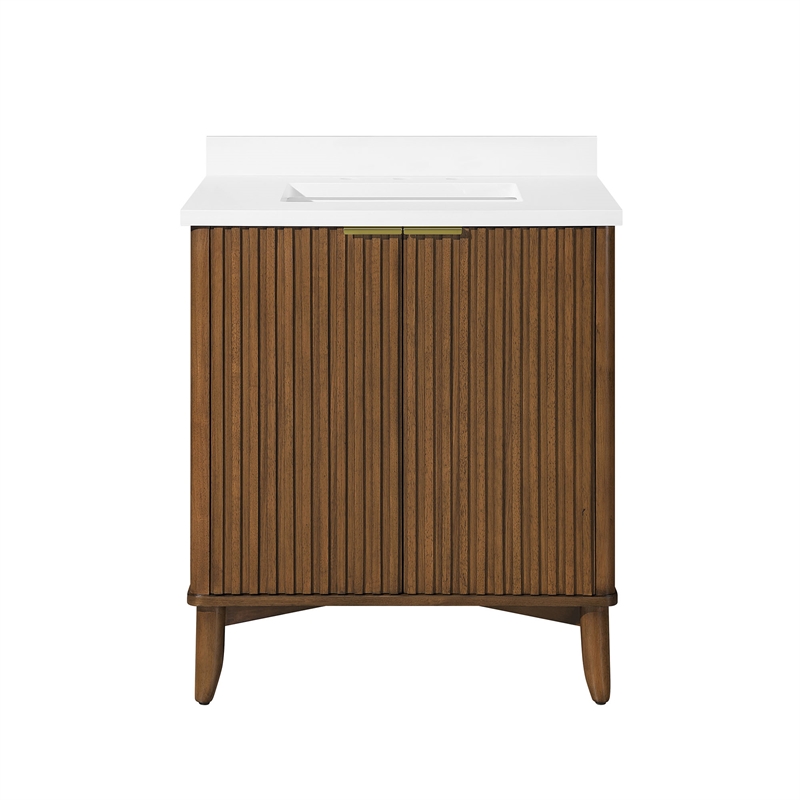 Gabi 30 in. Warm Walnut Bathroom Vanity with White Engineered Stone Top
