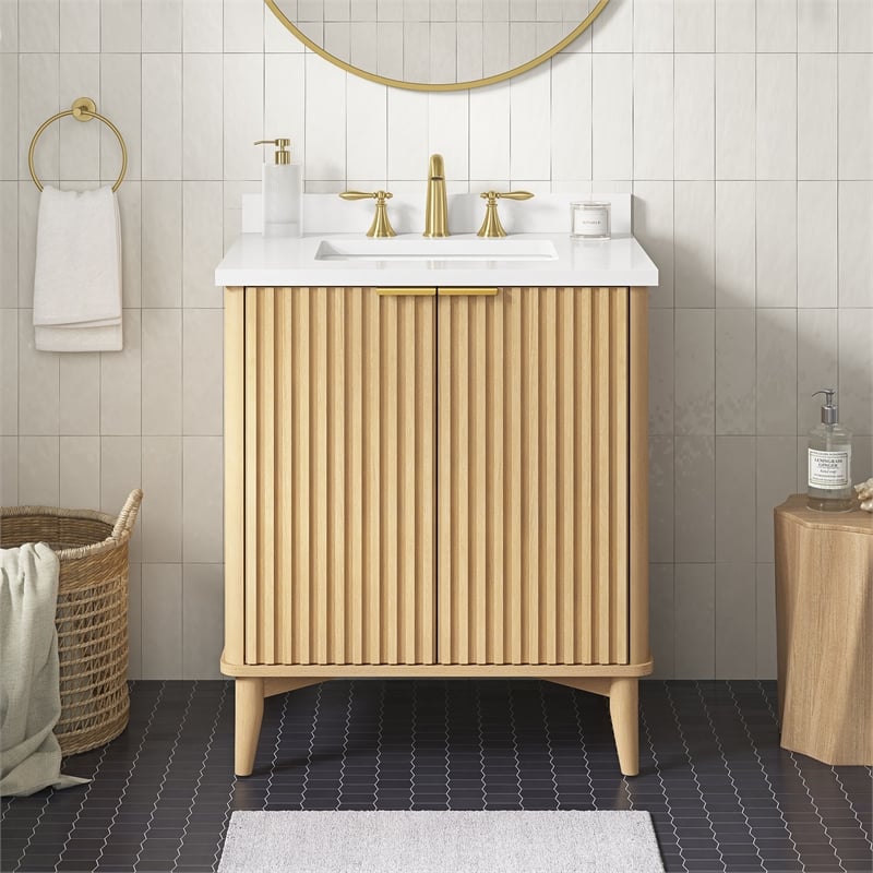 Gabi 30 in. Rustic Ash Bathroom Vanity with White Engineered Stone Top