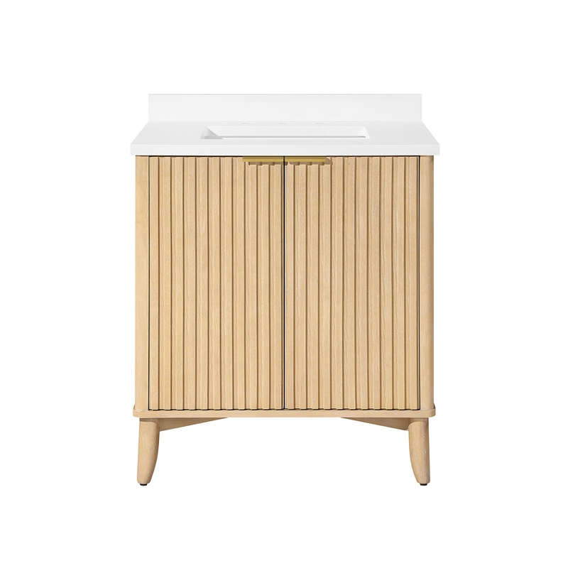 Gabi 30 in. Rustic Ash Bathroom Vanity with White Engineered Stone Top