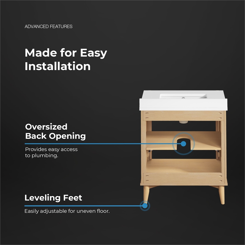 Gabi 30 in. Rustic Ash Bathroom Vanity with White Engineered Stone Top