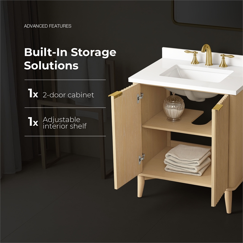 Gabi 30 in. Rustic Ash Bathroom Vanity with White Engineered Stone Top