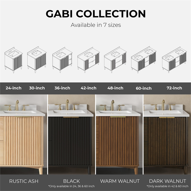 Gabi 30 in. Rustic Ash Bathroom Vanity with White Engineered Stone Top