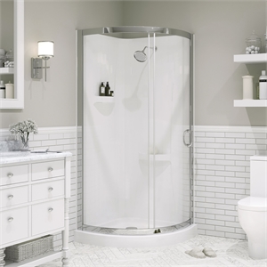 Breeze 33&quot Round Corner Shower Kit Chrome Clear Sliding Door Acrylic Base