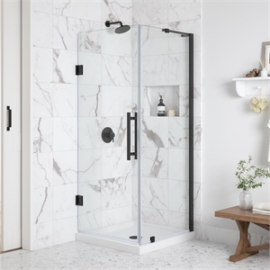 OVE Breeze 32 x 32 Corner Frameless Pivot Shower Door Kit Matte Black