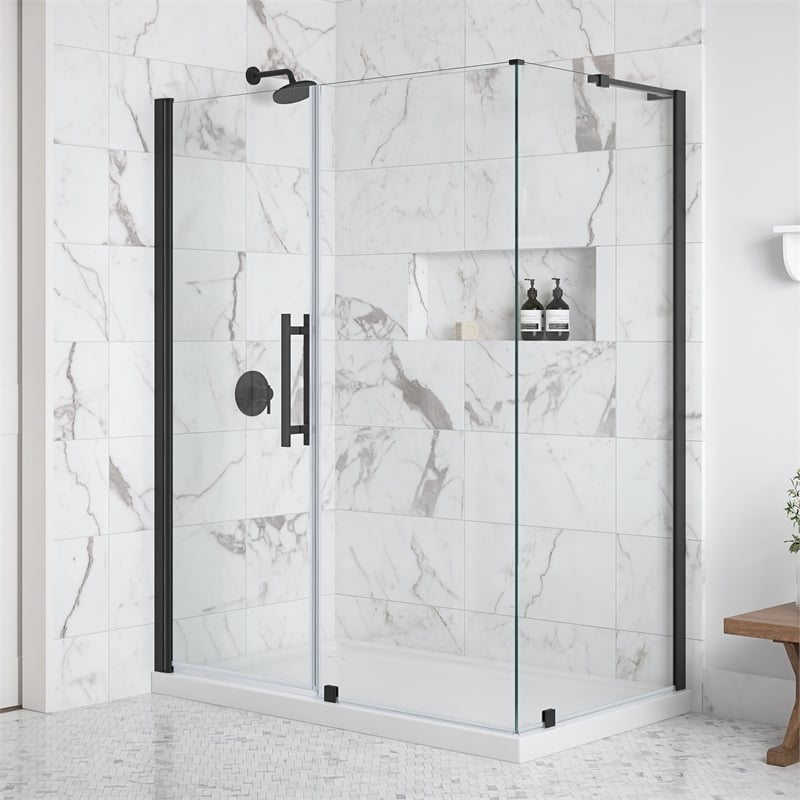 OVE Breeze 60 x 36 Corner Frameless Pivot Shower Door Kit Black