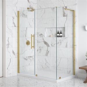 OVE Breeze 60 x 36 Corner Frameless Pivot Shower Door Kit Brushed Gold