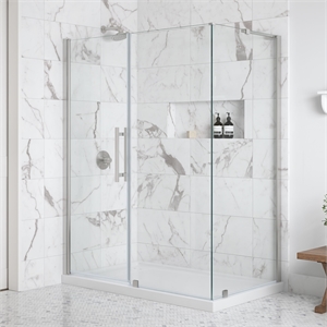 OVE Breeze 60 x 36 Corner Frameless Pivot Shower Door Kit Satin Nickel