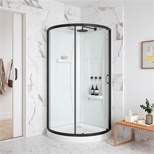 Breeze 35&quot Round Corner Shower Kit Black Clear Sliding Door Acrylic Base