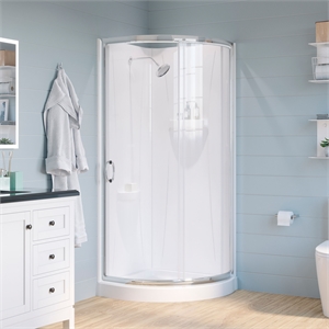 Breeze 35&quot Round Corner Shower Kit Satin Nickel Clear Sliding Door Acrylic Base