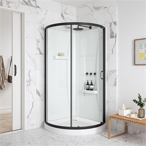 Breeze 40&quot Round Corner Shower Kit Black Clear Sliding Door Acrylic Base