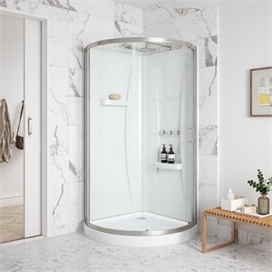 Breeze 40&quot Round Corner Shower Kit Satin Nickel Clear Sliding Door Acrylic Base