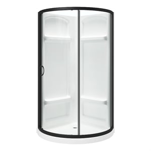 OVE Breeze 44 x 44 x 73 in. Round Corner Shower Kit in Black Door Walls and Pan