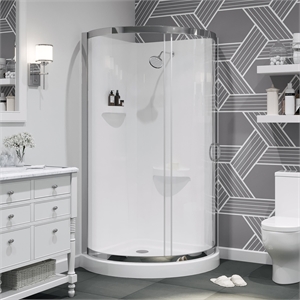 Breeze 44&quot Round Corner Shower Kit Chrome Clear Sliding Door Acrylic Base